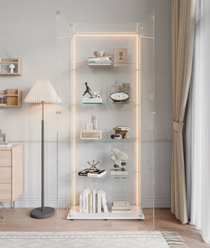 Moderne Glazen Vitrinekast met LED Verlichting - 5 Lagen, 2 Deuren