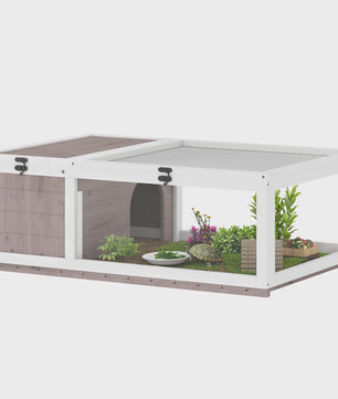 Houten Schildpaddenverblijf met Gaasdak en Verwijderbare Zijpanelen - 91x60.5x32 cm