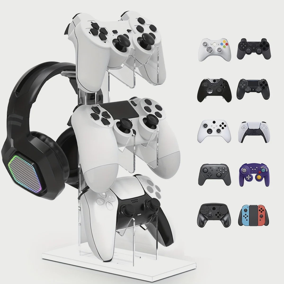 Universele 3-laags Controller & Headset Houder - Zwart, Wit, Transparant
