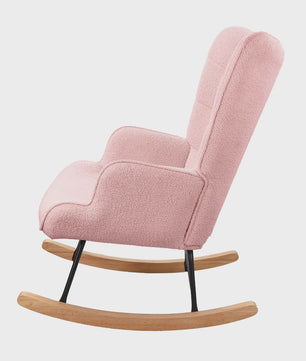 Roze Teddy Fluweel Schommelstoel met Armleuningen - Comfortabele Fauteuil voor Woonkamer & Slaapkamer