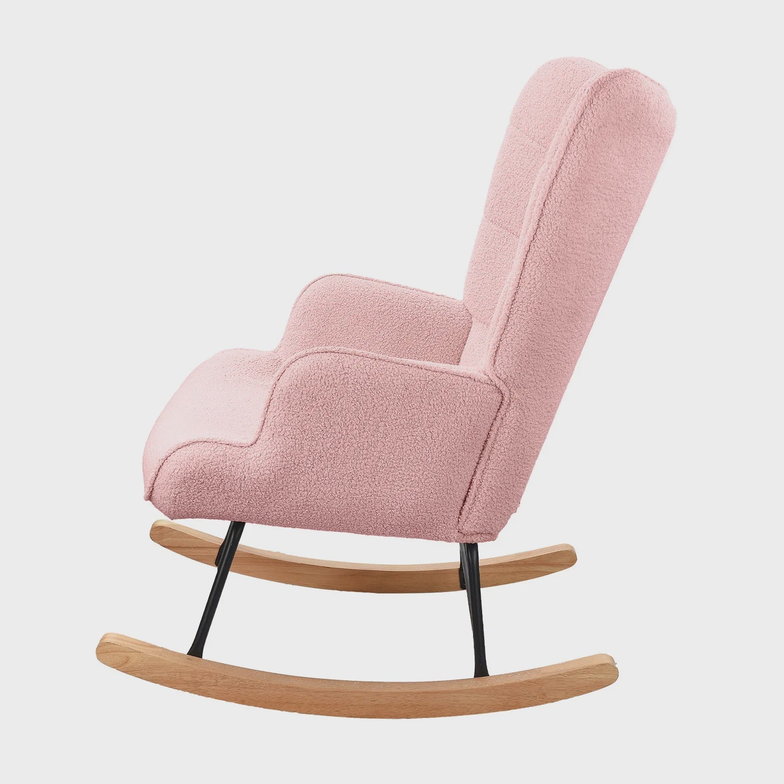 Roze Teddy Fluweel Schommelstoel met Armleuningen - Comfortabele Fauteuil voor Woonkamer & Slaapkamer