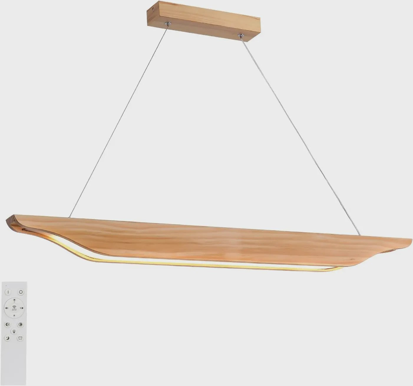 Moderne Houten LED Pendellamp 90cm - Dimbare Hanglamp met Afstandsbediening voor Eettafel, Woonkamer, Keuken