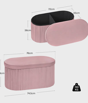 Ronde Opbergpoef met Afneembare Deksel - Beige Fluweel