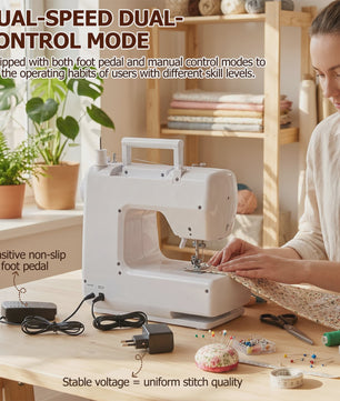 618 Mini Elektrische Naaimachine met 42-delige Naaiset & Patchwork Stoffen