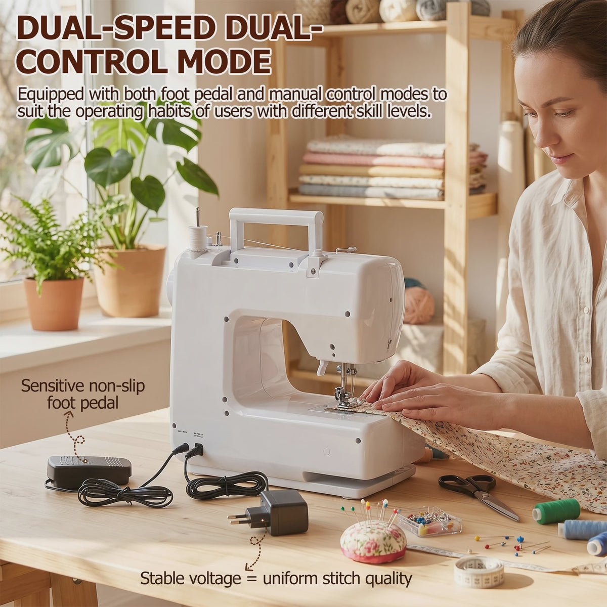 618 Mini Elektrische Naaimachine met 42-delige Naaiset & Patchwork Stoffen