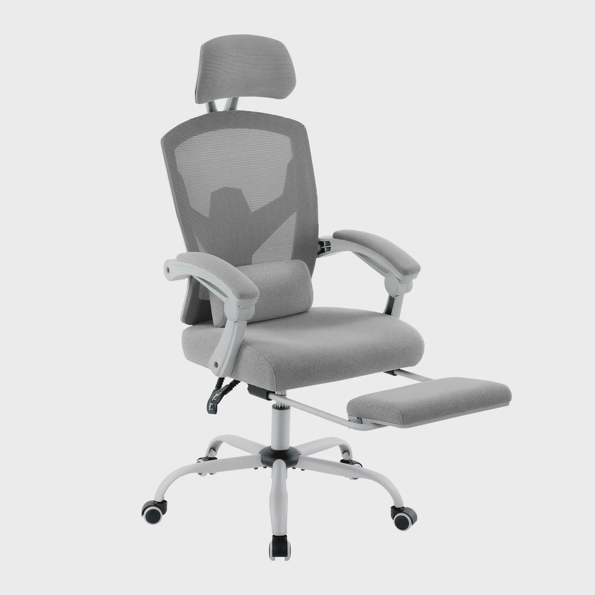 Ergonomische bureaustoel met lendesteun, kantelfunctie en voetensteun