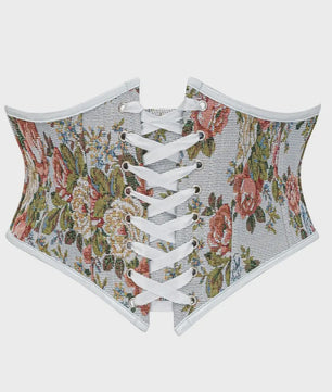 Bloemenprint Corset met Vetersluiting en Rits - Steampunk Gothic Stijl