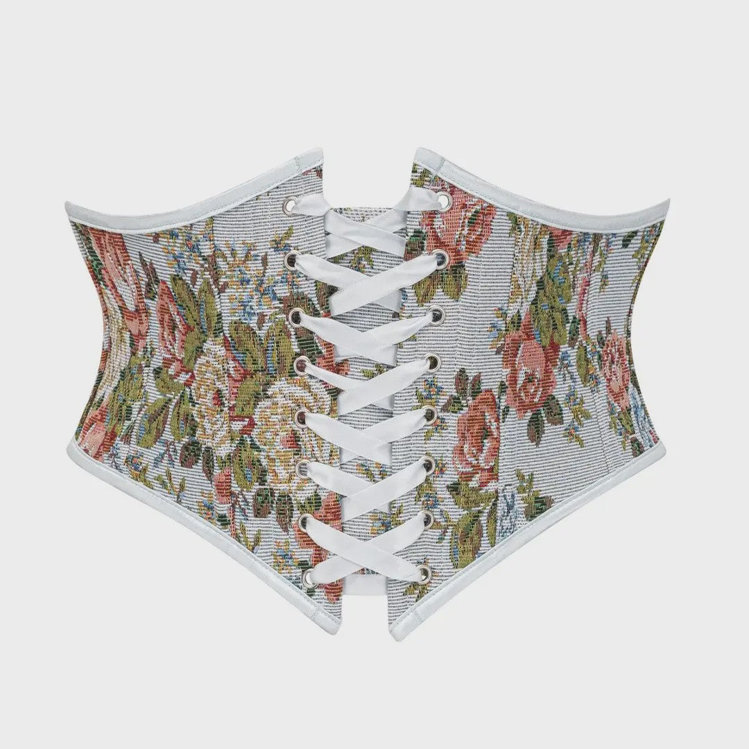 Bloemenprint Corset met Vetersluiting en Rits - Steampunk Gothic Stijl