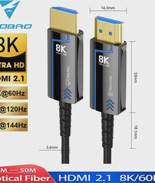 FDBRO 8K HDMI 2.1 Fiber Optic Kabel - 48Gbps, 120Hz, HDR voor TV, Console & PC