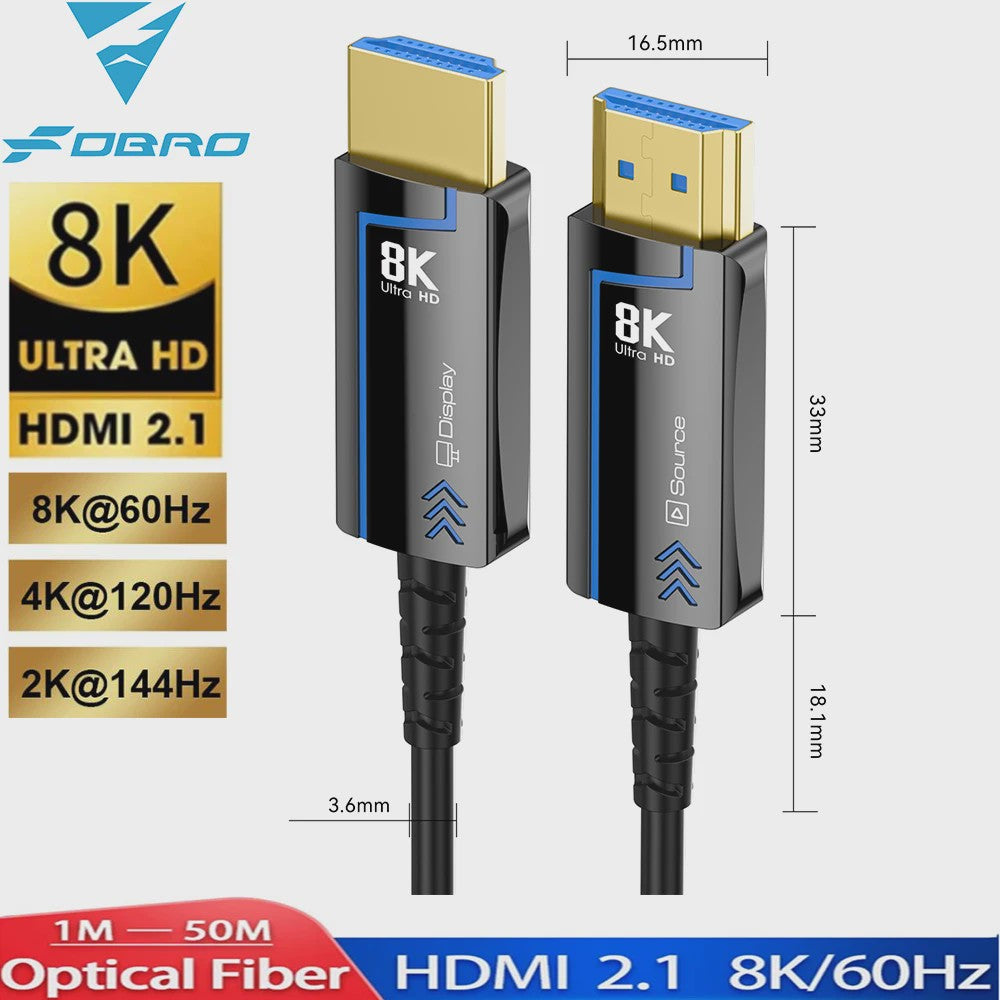 FDBRO 8K HDMI 2.1 Fiber Optic Kabel - 48Gbps, 120Hz, HDR voor TV, Console & PC
