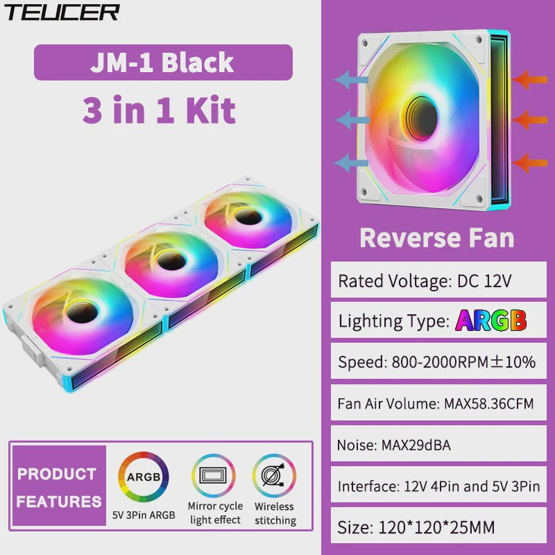TEUCER JM-1 ARGB PC Ventilator Set - Draadloze Koppeling & Spiegel Lichteffect