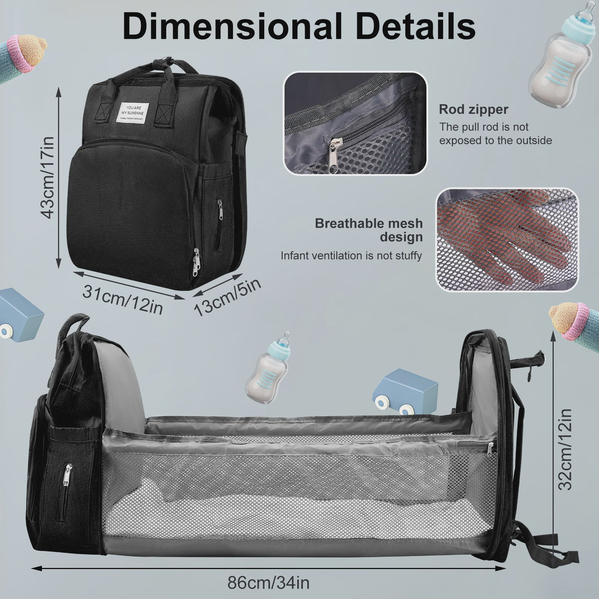 Multifunctionele Luiertas Rugzak met Babybedje - Grote Capaciteit & Waterdicht