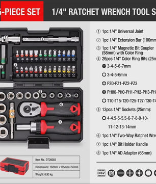 Hi-Spec 40-delige Ratel Socket Bit Set - 1/4" Drive Quick-Release, Cr-V Staal