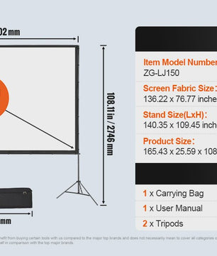 Draagbaar Projectiescherm met Statief - 100/120/150 inch - 16:9 - 4K HD