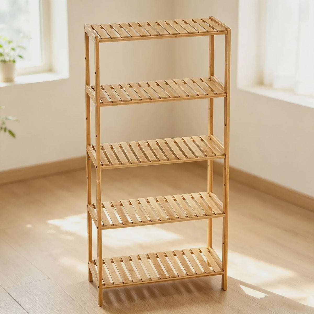 5-Laags Bamboe Opbergrek - Vrijstaand Houten Rek voor Badkamer, Keuken & Entree