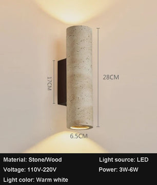 Travertin Wandlamp Cilinder - Sfeervolle Up/Down Light voor Slaapkamer & Woonkamer