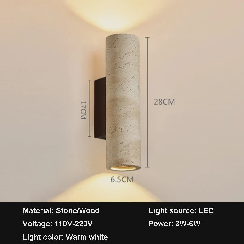Travertin Wandlamp Cilinder - Sfeervolle Up/Down Light voor Slaapkamer & Woonkamer