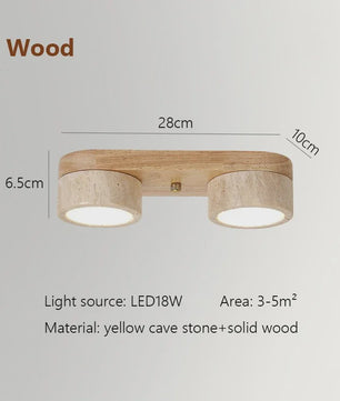 Wabi Sabi Plafondlamp van Travertin Natuursteen en Hout met LED