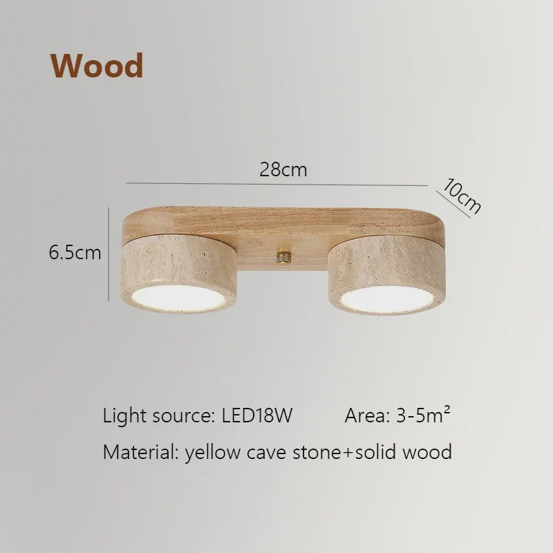Wabi Sabi Plafondlamp van Travertin Natuursteen en Hout met LED