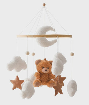 Houten Baby Mobiel voor Ledikant met Teddybeer, Maan en Sterren - Muziek & Rammelaar - Perfect Kraamcadeau