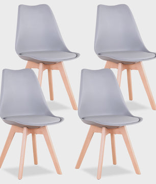 Set van 4 Scandinavische Eetkamerstoelen met Houten Poten en PU Comfortkussen