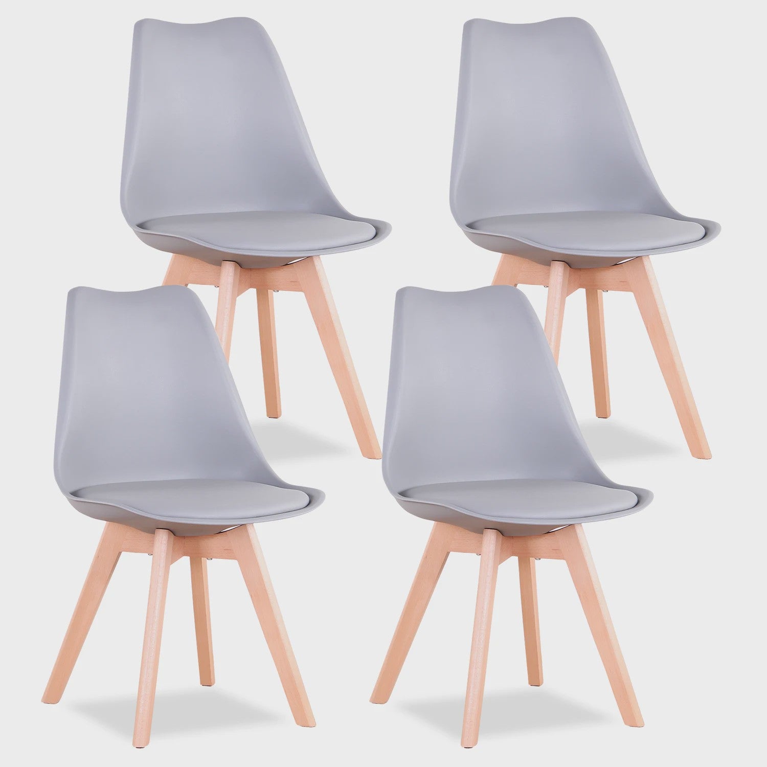 Set van 4 Scandinavische Eetkamerstoelen met Houten Poten en PU Comfortkussen