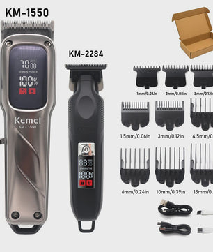 Kemei KM-1550 Professionele Baardtrimmer & Haarklipper voor Mannen - Draadloos, LED Display, USB