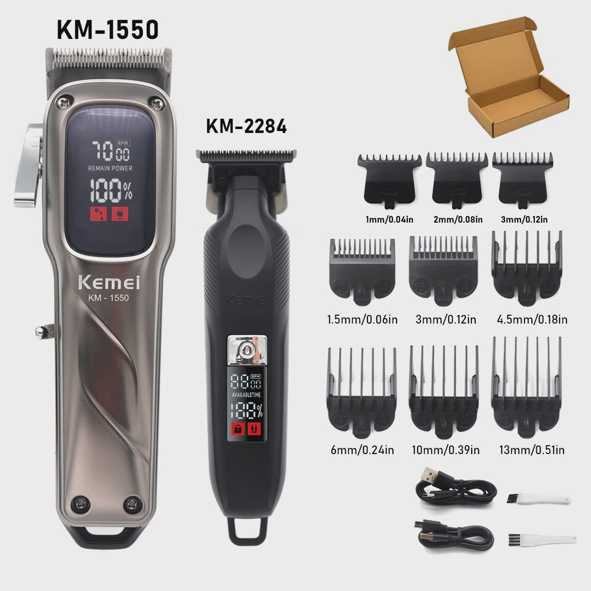 Kemei KM-1550 Professionele Baardtrimmer & Haarklipper voor Mannen - Draadloos, LED Display, USB