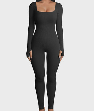 Ribbel Jumpsuit Dames - Naadloos Seamless Sport Bodysuit met Lange Mouwen