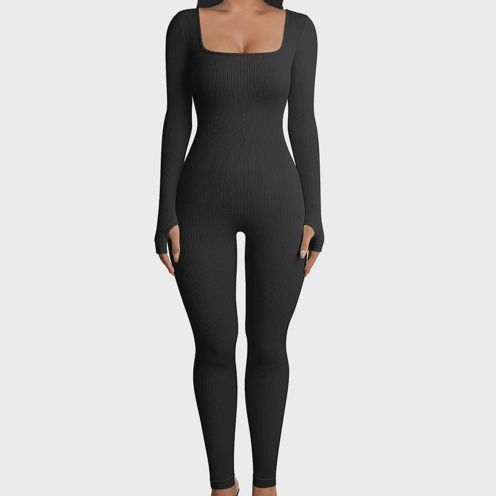 Ribbel Jumpsuit Dames - Naadloos Seamless Sport Bodysuit met Lange Mouwen