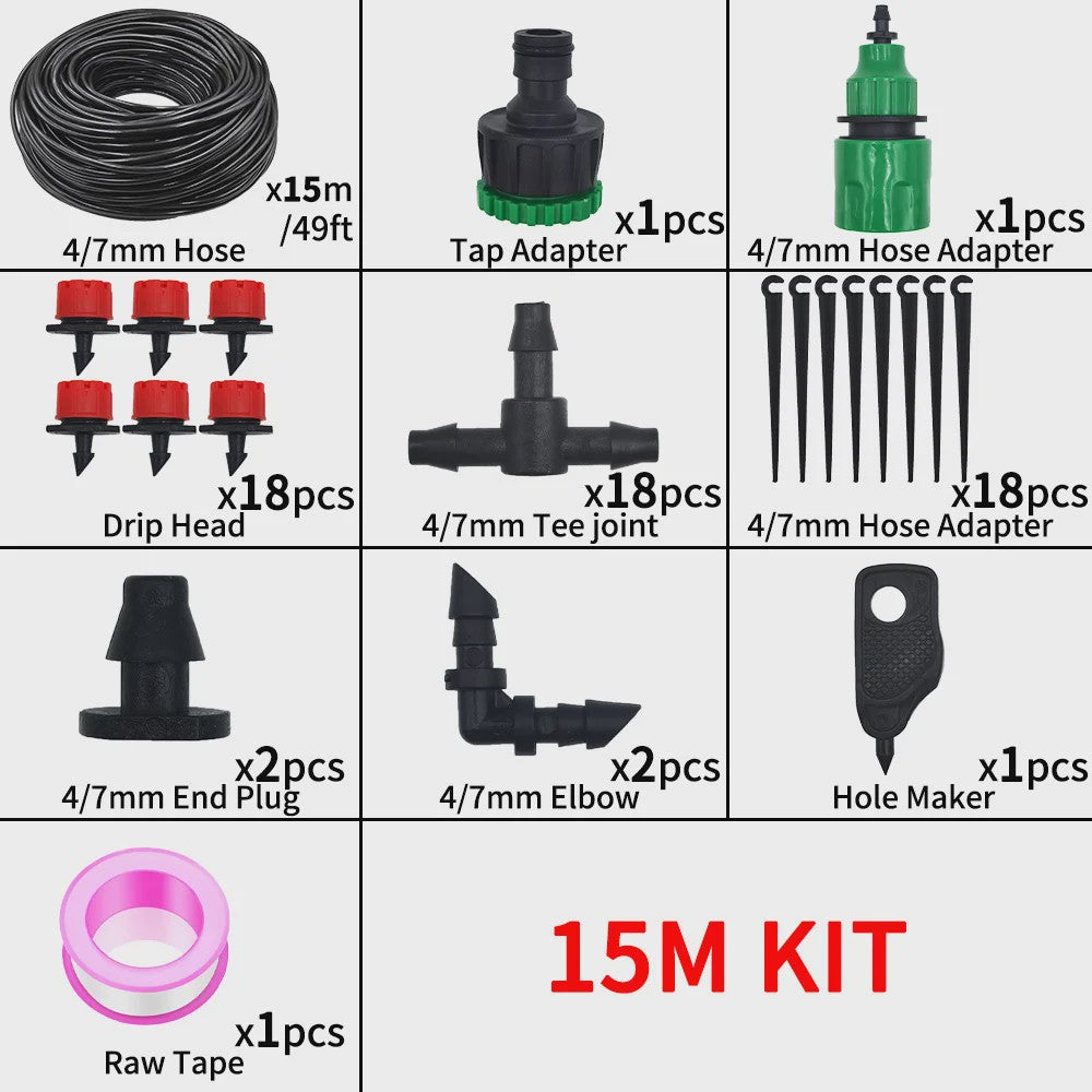 Micro Druppels Irrigatie Systeem Kit - Verstelbare Druppelaars voor Tuin, Terras & Gazon