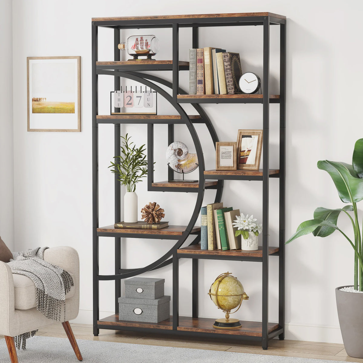 Industriële Boekenkast 180cm Hoog - 5 Laags Etagère Boekenkast met Uniek Design