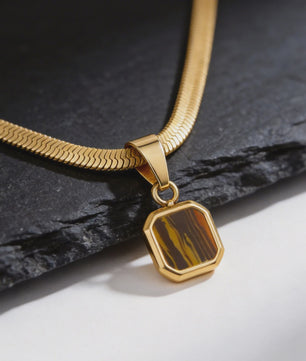 Vnox Heren Ketting met Geometrische Vierkante Natuursteen Hanger - Goud/Zilver Kleur Roestvrij Staal Blade Ketting