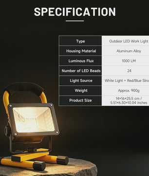 Oplaadbare LED Werkspot 30W - Waterdicht IP65, 3600mAh, Dimbare Modi & Rode/Blauwe Noodfunctie
