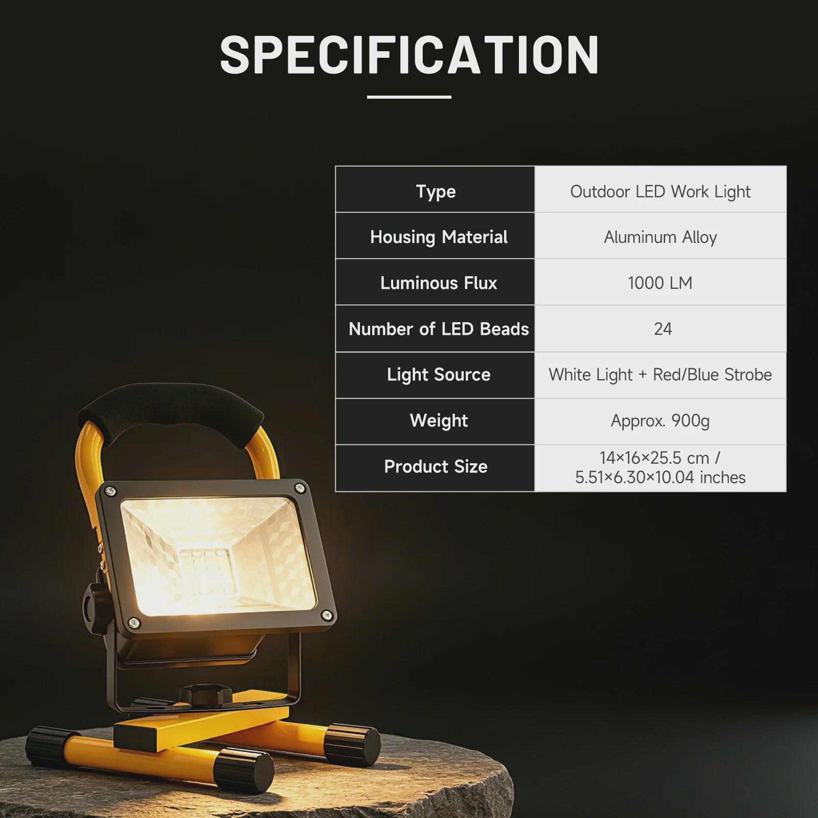 Oplaadbare LED Werkspot 30W - Waterdicht IP65, 3600mAh, Dimbare Modi & Rode/Blauwe Noodfunctie