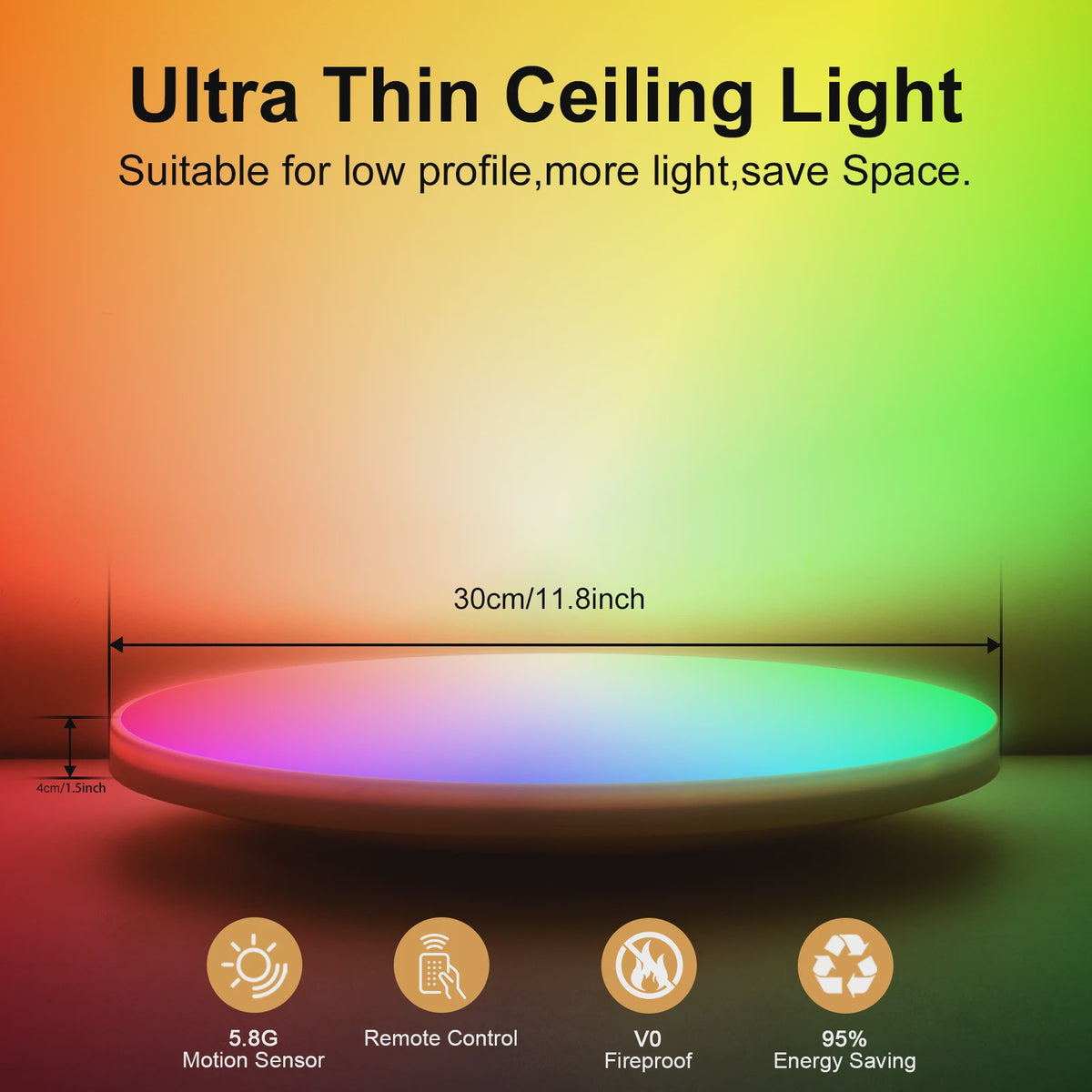 Slimme Plafondlamp LED RGB 24W Dimbare Rond Zwart 30cm met Afstandsbediening & App Bediening