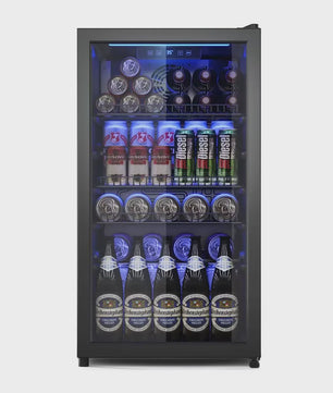 90L Drankenkoelkast met Dubbel Glas, LED Verlichting en 128 Blikjes Capaciteit - Energieklasse C