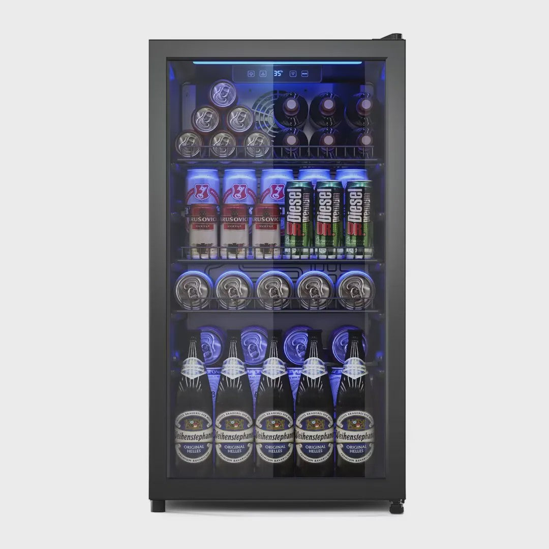 90L Drankenkoelkast met Dubbel Glas, LED Verlichting en 128 Blikjes Capaciteit - Energieklasse C
