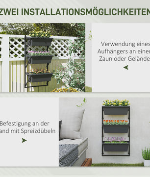 Verticale Plantenbak 3 Lagen - Vierkante Buitenpotten met Drainage en Staal Frame