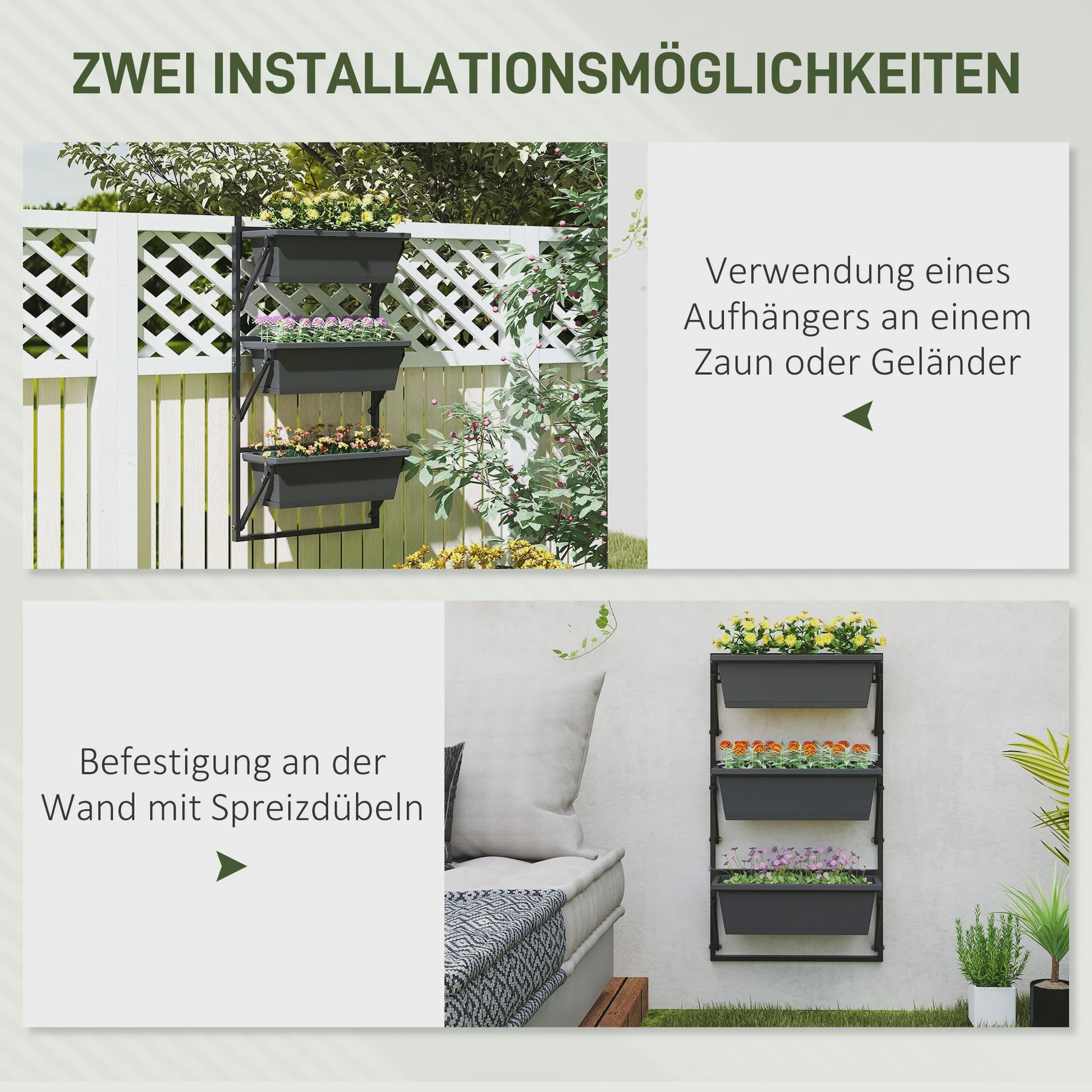 Verticale Plantenbak 3 Lagen - Vierkante Buitenpotten met Drainage en Staal Frame