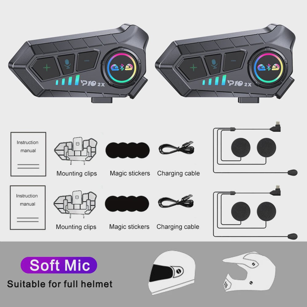 Motorhelm Intercom Systeem - Bluetooth 5.3 Headset voor 2 Motorrijders - 300M Bereik, Waterdicht & Muziek Delen
