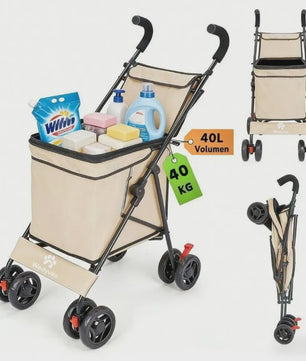 40L Opvouwbare Boodschappentrolley met Opbergtas en 4 Wielen
