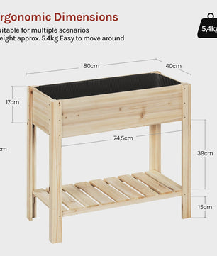 Houten Verhoogd Plantenbak met Plank - 80x75x40cm - Tuin & Balkon