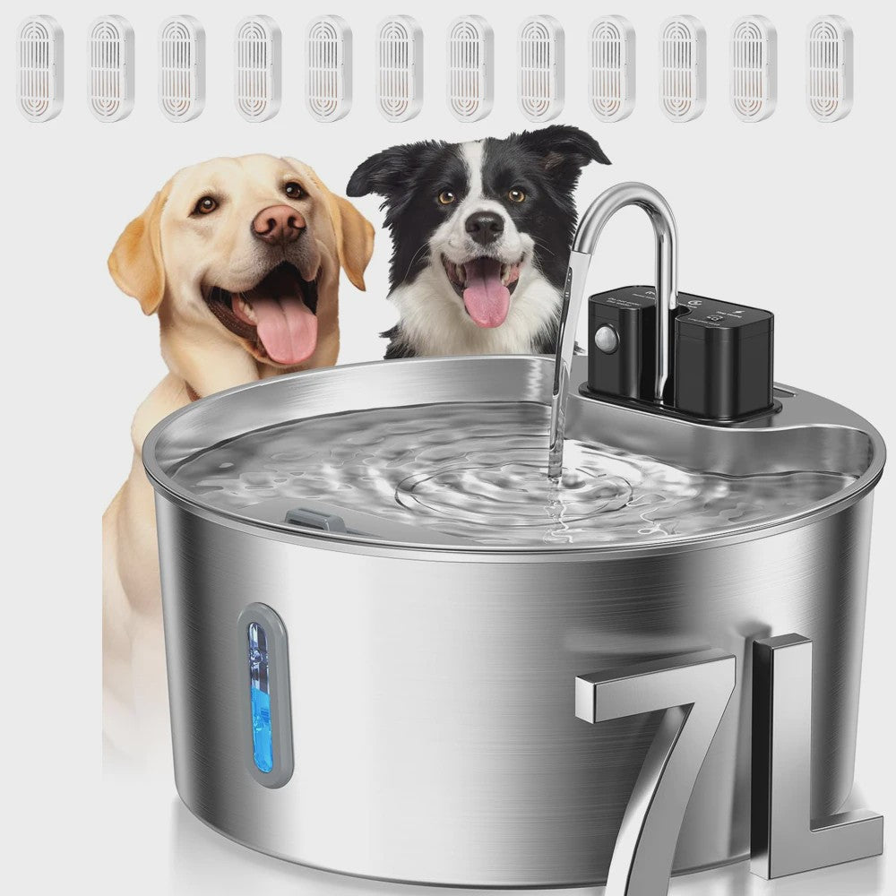 7L Roestvrijstalen Slimme Drinkfontein voor Katten en Honden met Sensor en Oplaadbare Batterij