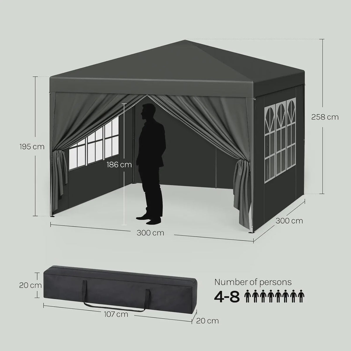 WOLTU 3x3m Partytent - Waterdichte Tuin- en Camping Paviljoen met UV-bescherming en Draagtas