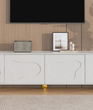 180cm Wit TV-meubel met Cloud Design, 4 Deuren, Geschikt voor 75-inch TV's