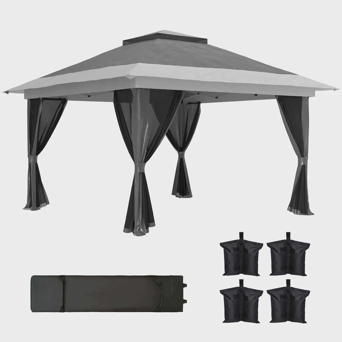 Outsunny Partytent 3.6x3.6m met 4 UV-beschermende Mesh Zijwanden