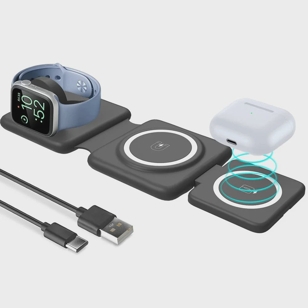 3-in-1 Magnetische Draadloze Oplader Stand voor iPhone, Apple Watch & AirPods - Snelladen