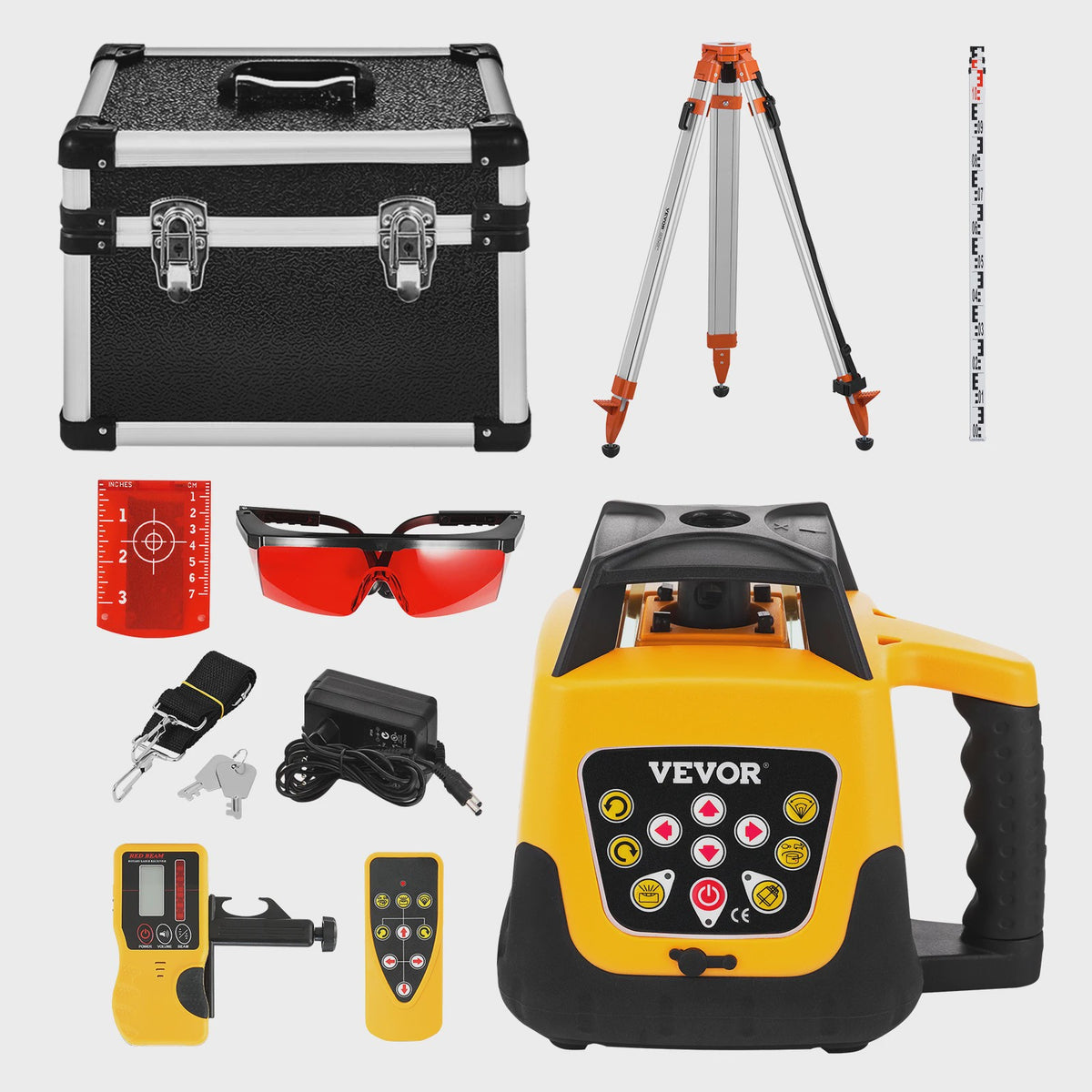 Professionele Roterende Laser Waterpas Set met Statief & Meetlat - Rode/Groene Straal, 300m Bereik, Hellingsfunctie