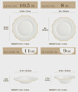 MALACASA Nordic 32-delig Wit Bone China Servies met Gouden Rand